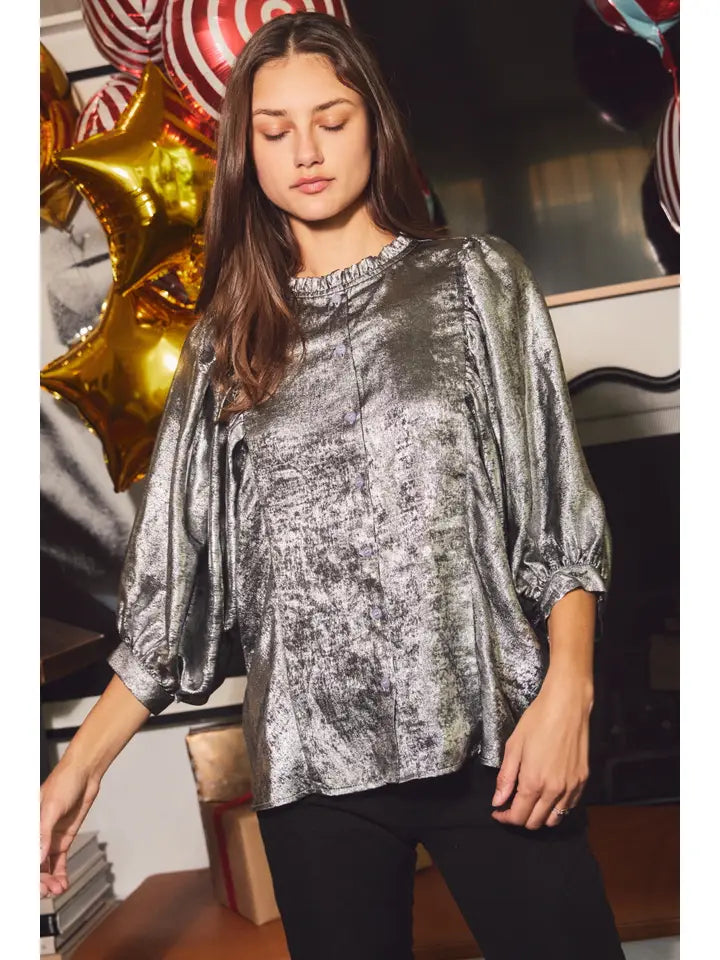 Gunmetal Shimmer Foil Blouse