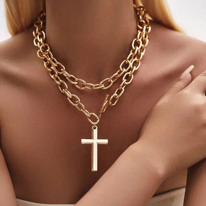Puffy Cross Chunky Statement Necklace