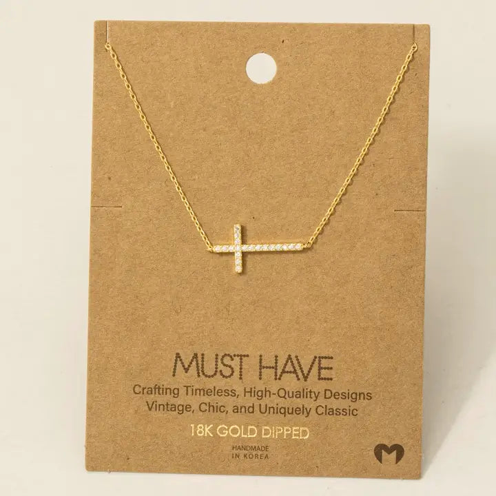 Gold Cross Jewel Pendent Necklace