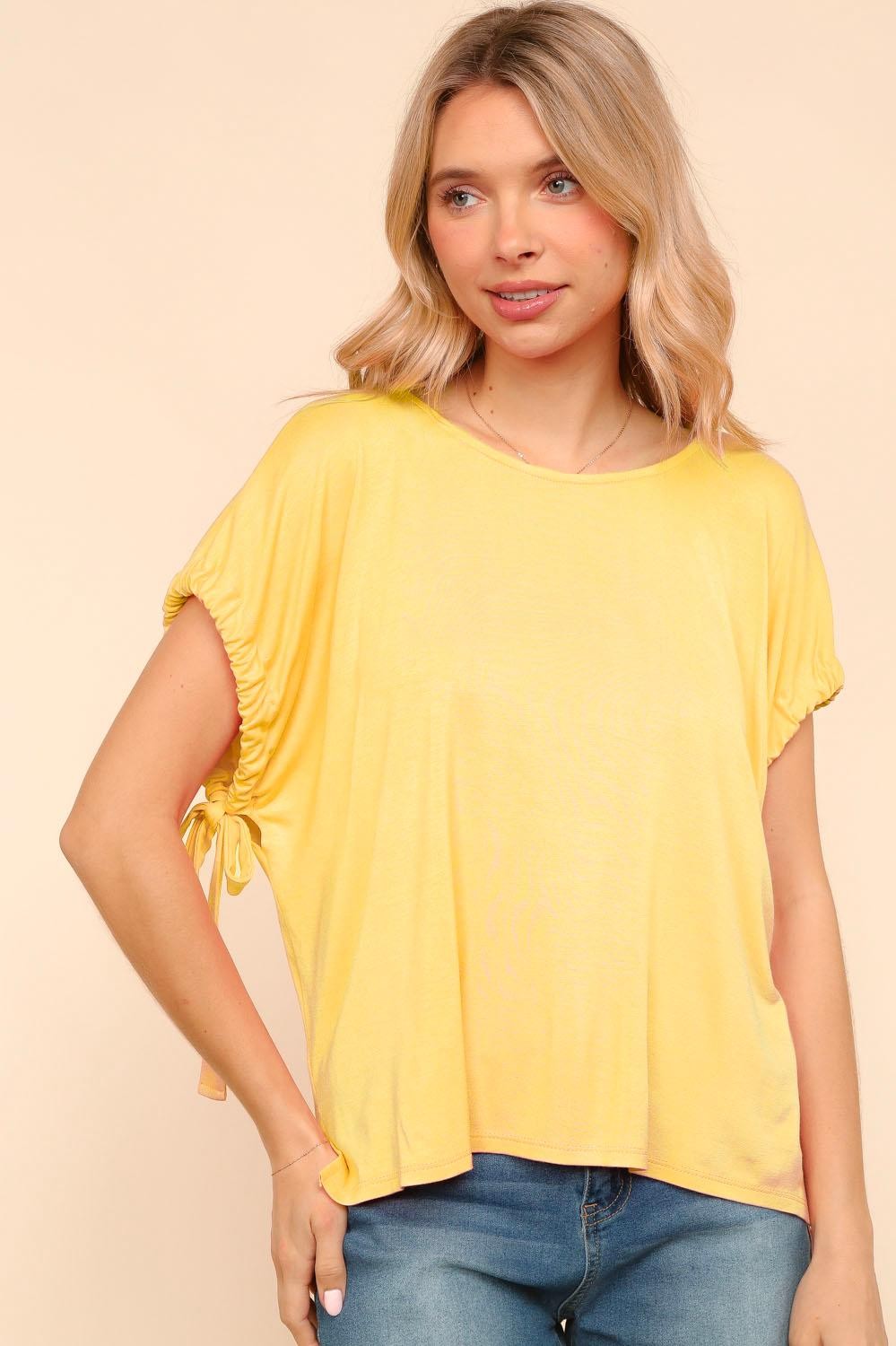Yellow Solid Knit Ribbon Bow Top