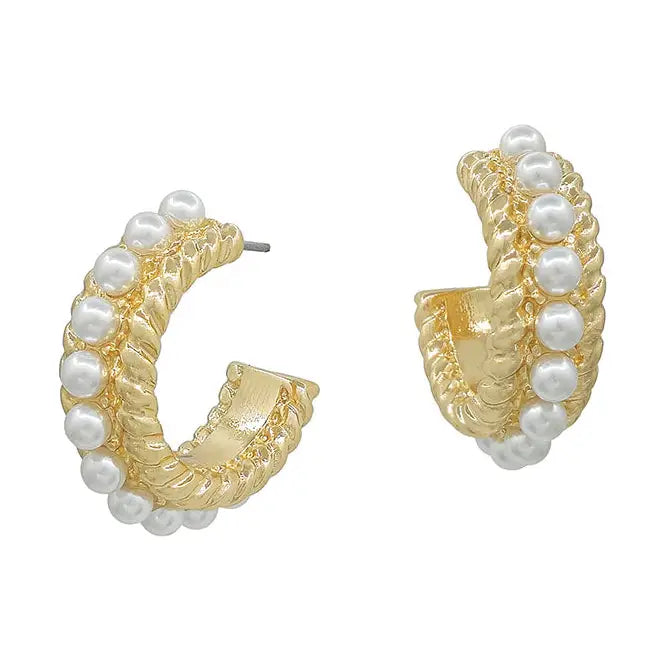 Gold Textured .5" Hoop with Pearl