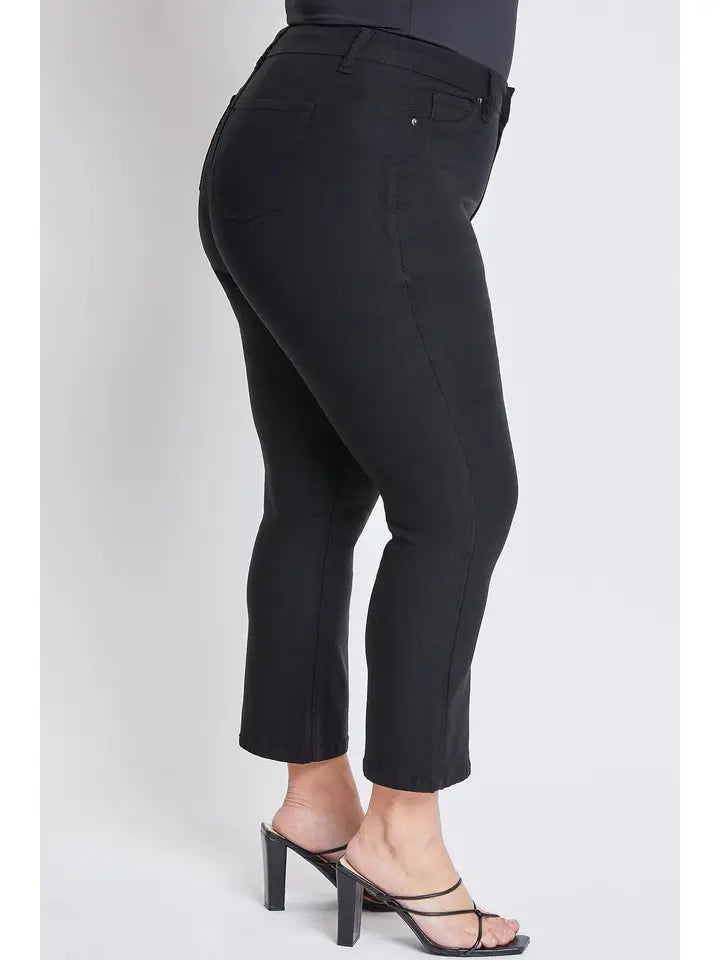 Plus Black Hyperstretch Copped Kick Flare Pants