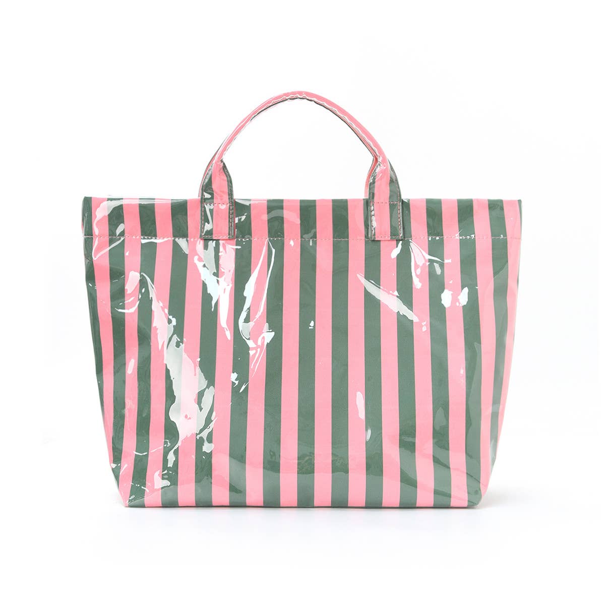 Colorblock Striped Tote Bag Snap Waterproof Beach Bag: GPink / M