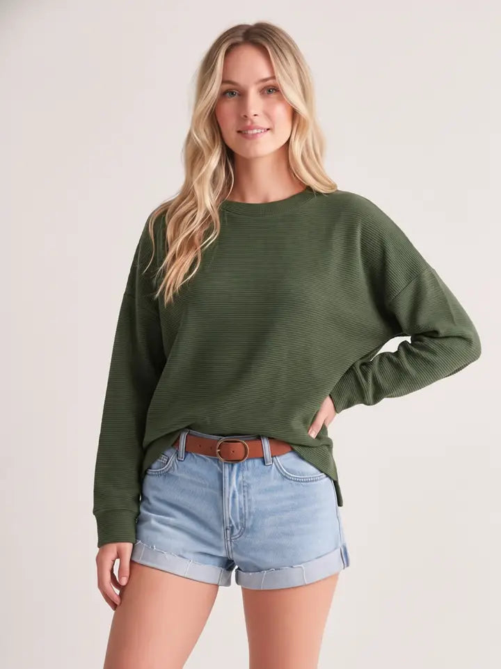 Long Sleeve Olive Cloudy Knit Top