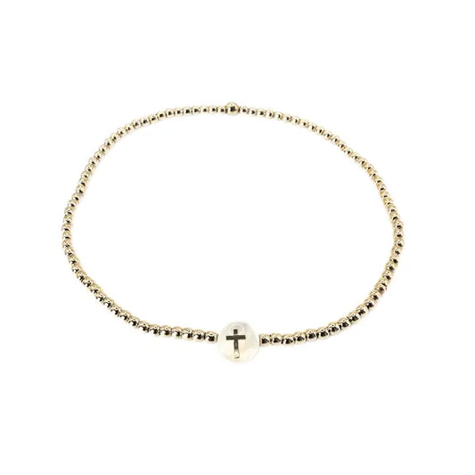 2mm Gold Filled Cross Mother of Pearl