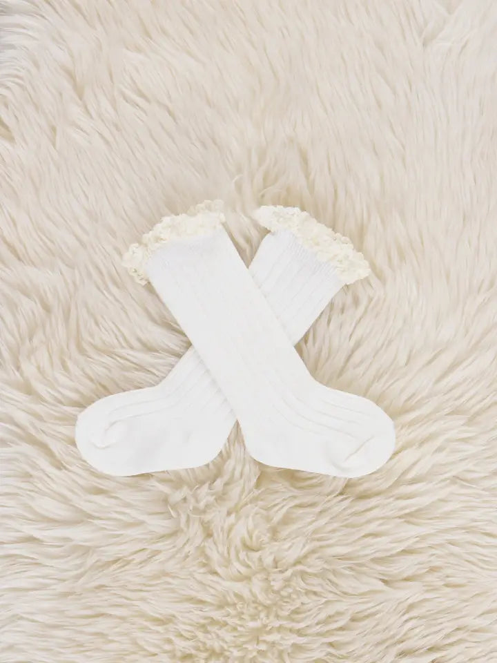 Lace Trim Socks - White