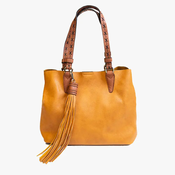 Mustard Aliza Large Tassel Satchel