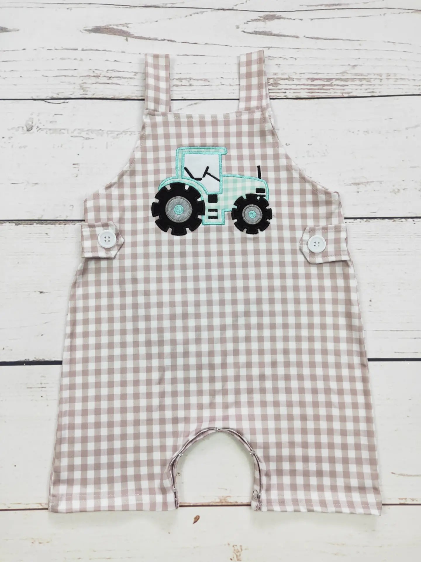 Baby Boy Tractor Applique Checkered Outfit