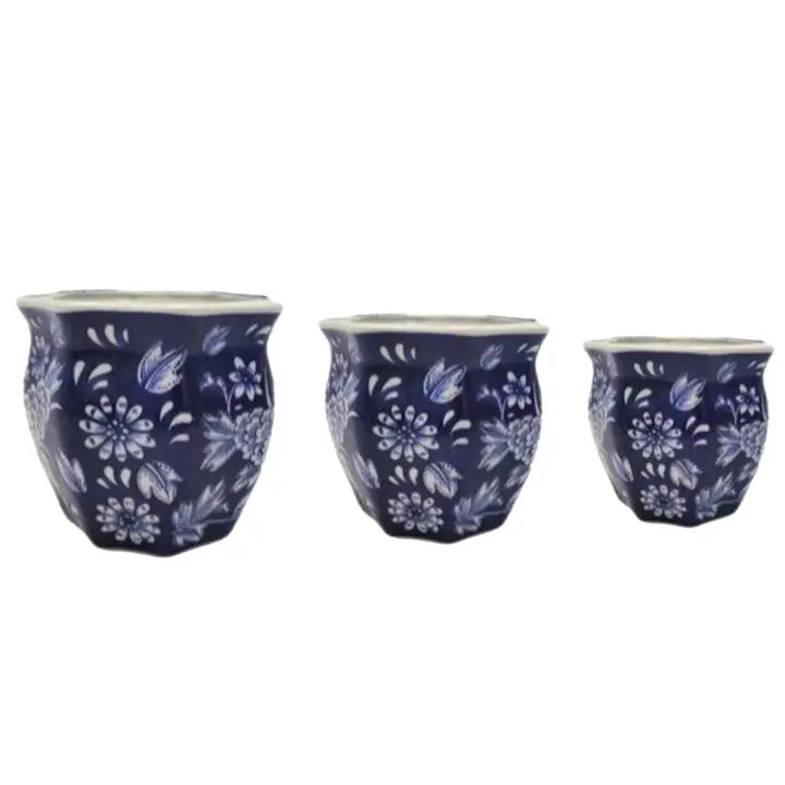 Dark Blue Ceramic Chinoiserie Planters