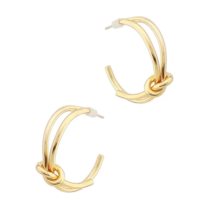 Gold Knotted 1" Hoop Earring