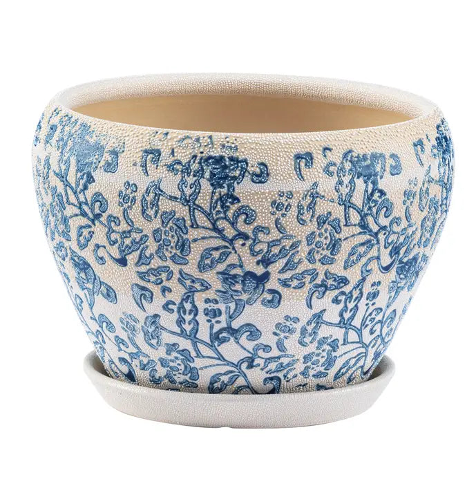 Blue/White Chintz Planter with Saucer