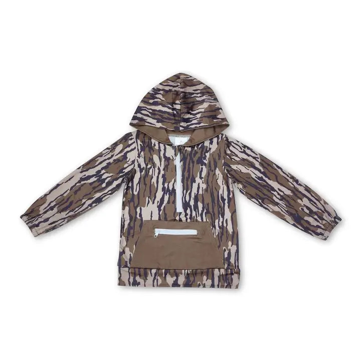 Camo Long Sleeve Olive Pocket Hoodie
