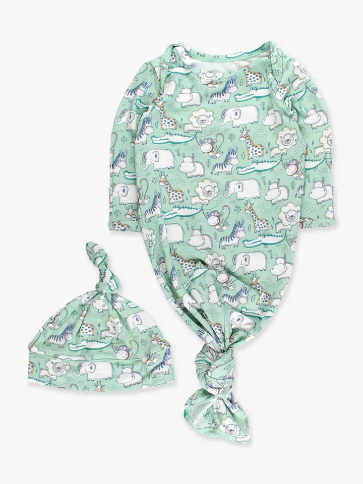 Baby Bamboo Viscose Knotted Gown & Hat Set