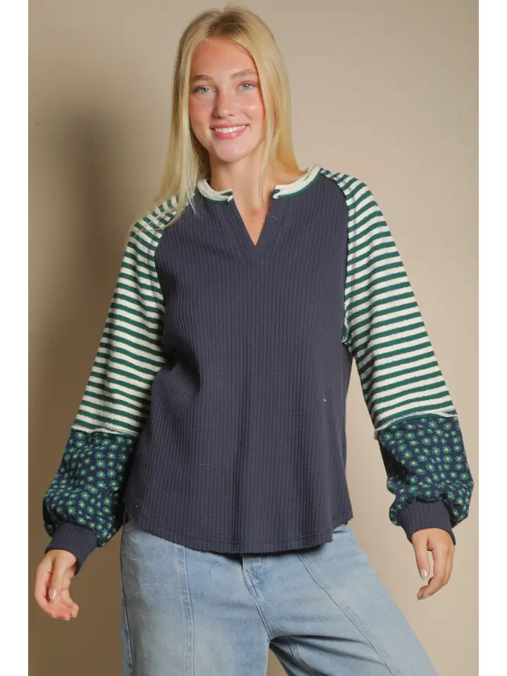 Hunter Green Floral & Stripe Top