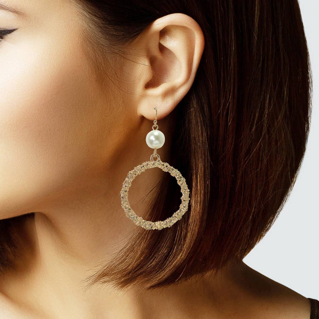 Pearl Accent Textured Round Dangle Earring