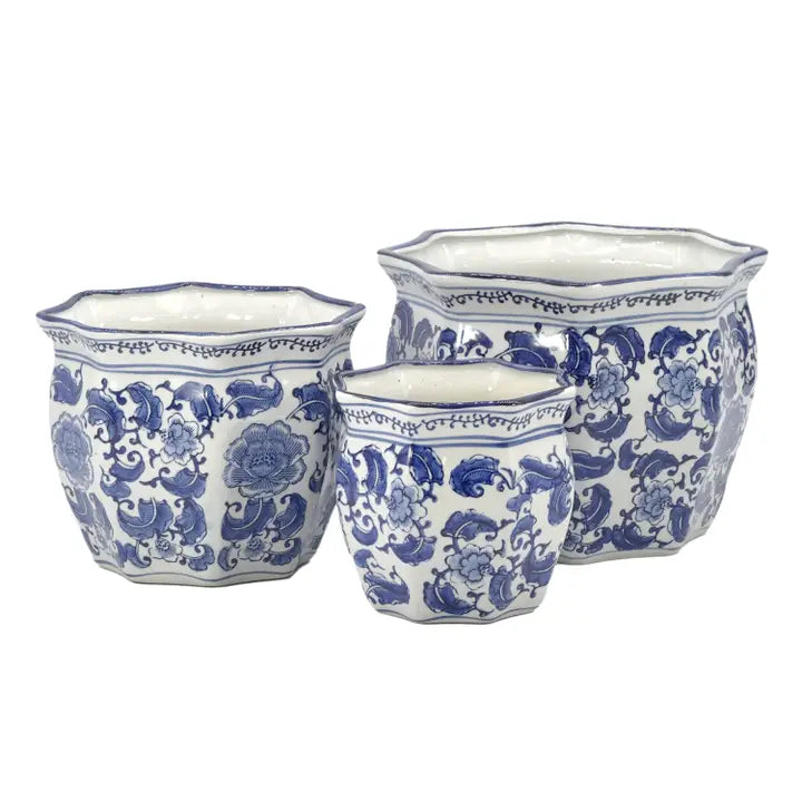 White & Blue - Classic Floral Ceramic Chinoiserie Planters