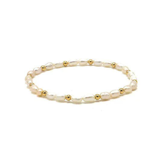 Petite Patterned Rice Pearl Bracelet with 3mm 14k Gold-filled Beads