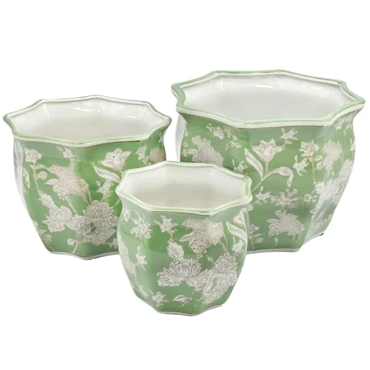 Green & White Ceramic Chinoiserie Planters