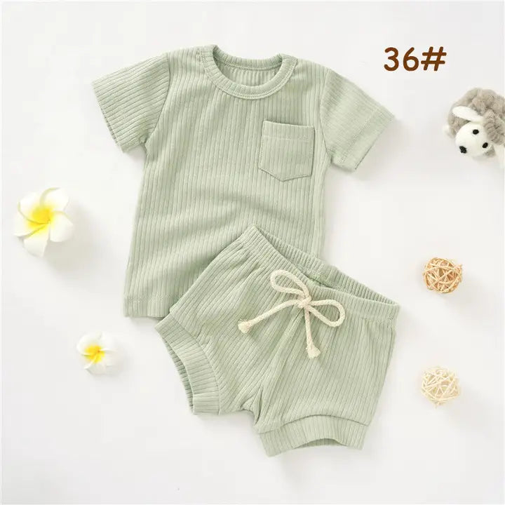 Green Casual Baby Short Sleeve Set