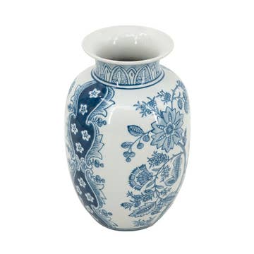 Porcelain Flower Vase w/ Blue White Floral Pattern