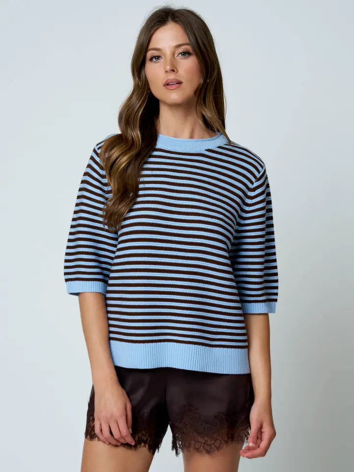 Textured Stripe Crew Neck Sweater