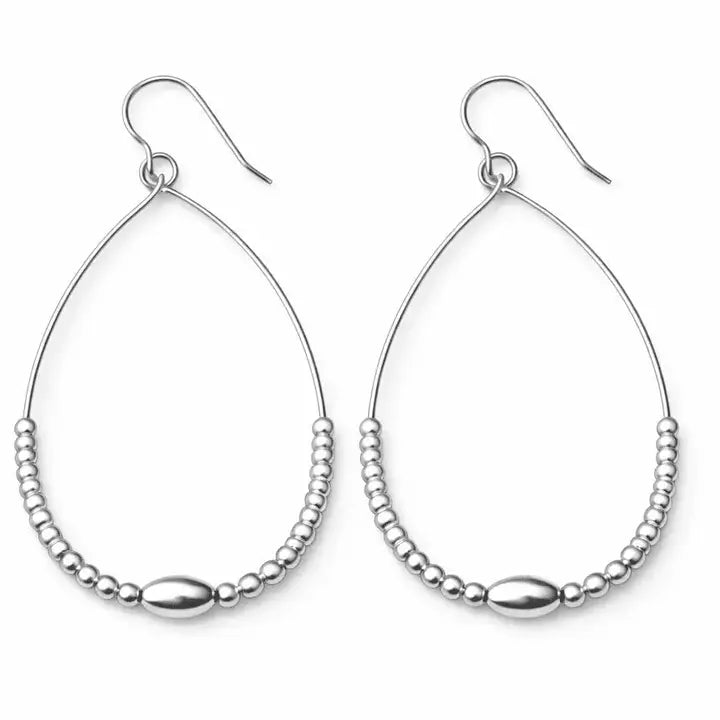 Classic Beaded Oval Sterling Silver Teardrop Earring