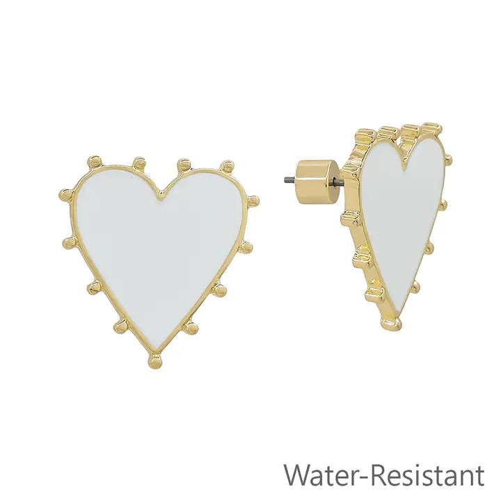 White Studded .75" Heart Stud Earrings