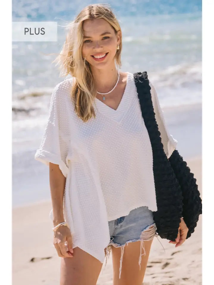 Plus White Jacquard Blouse