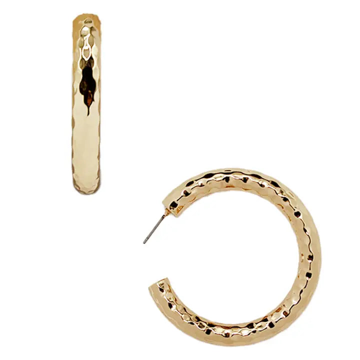 Shiny Gold Hammered Hoop Earrings