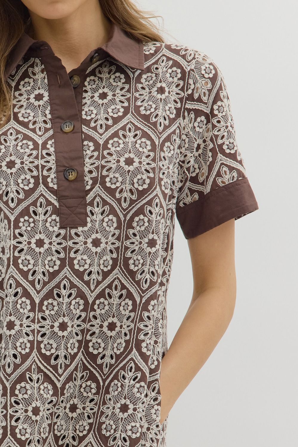 Brown and Cream Embroidered Dress
