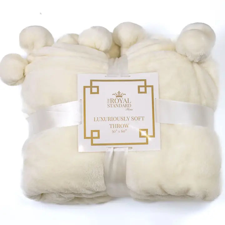 Cozy Pom Pon Throw Soft White