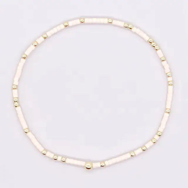 White Boho Ball Beaded Bracelet