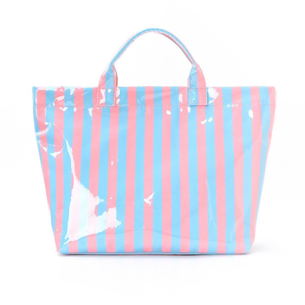 Colorblock Striped Tote Bag Snap Waterproof Beach Bag: BluePink / M