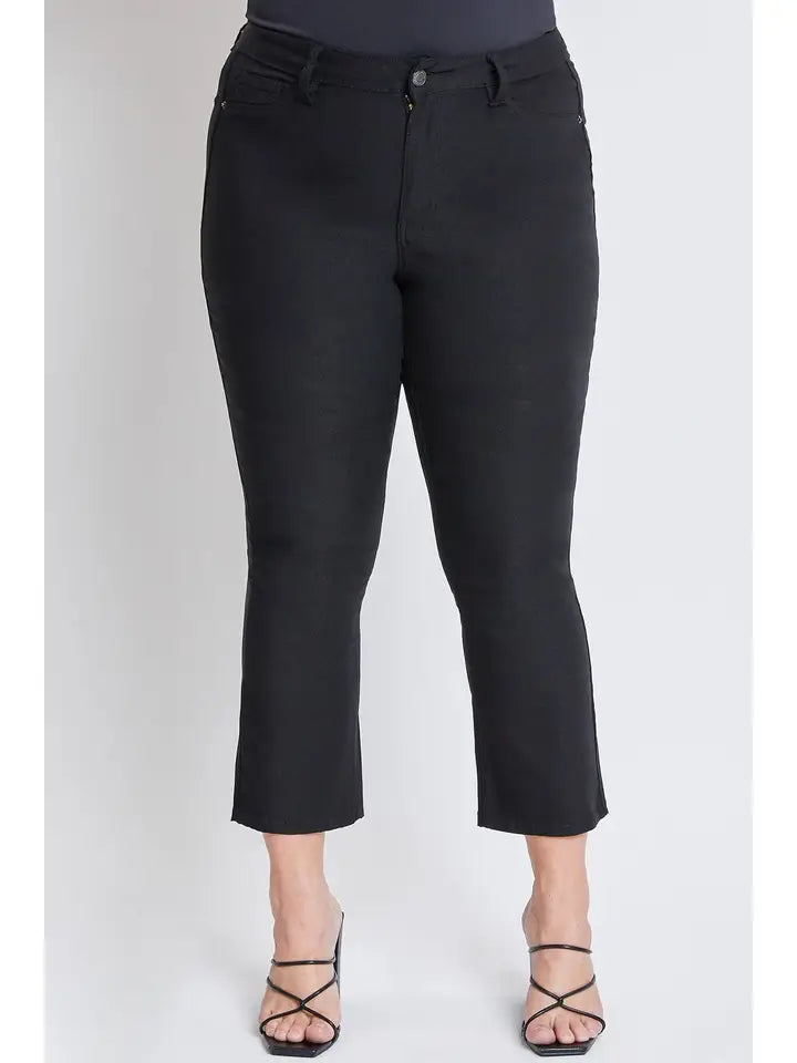 Plus Black Hyperstretch Copped Kick Flare Pants