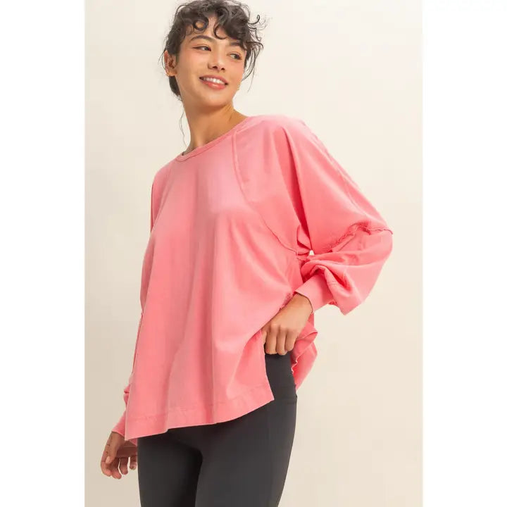 Pink Washed Oversized Long Sleeve Top