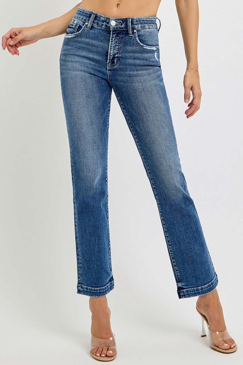 Plus Tummy Control Elastic Band Mid Rise Straight