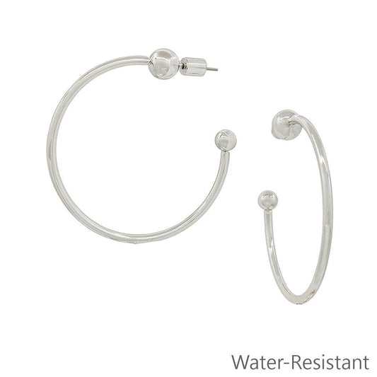 Water Resistant Silver Hoop with Ball Detail 2" Hoop Earring
