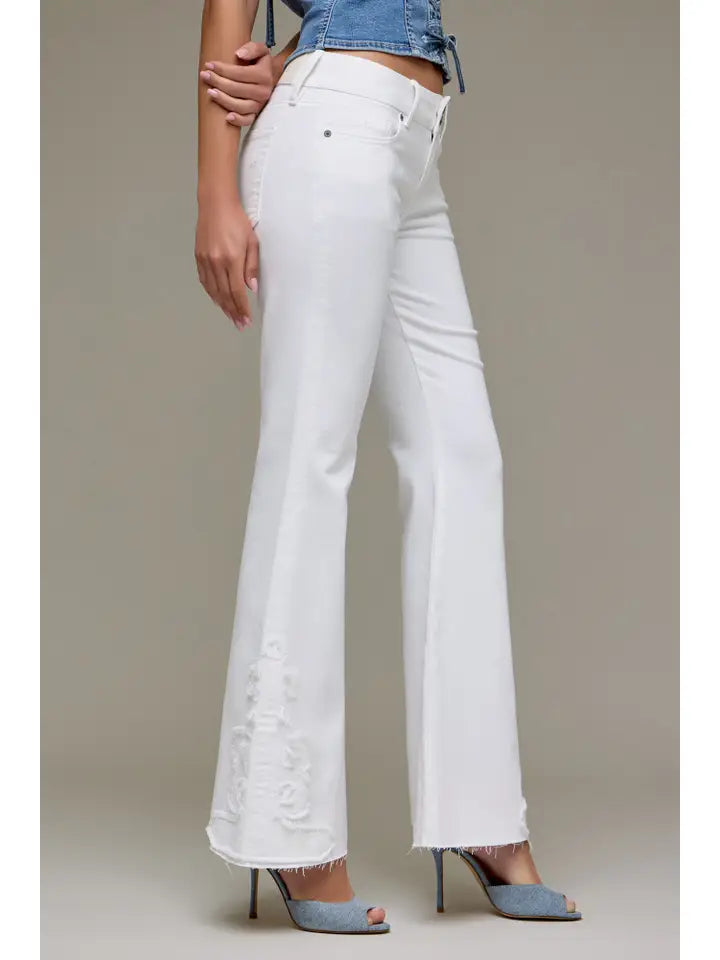 White Applique Flare Jeans