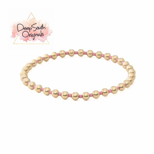 Chloe 18K Gold Beaded Pink Bracelet