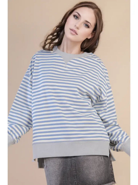 Denim and Cream Striped Top