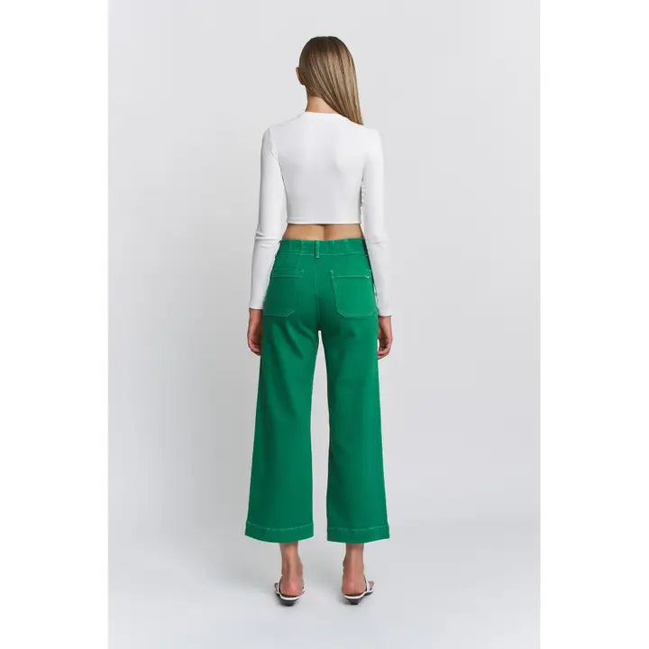 Green Cropped Acid Wash Jeans
