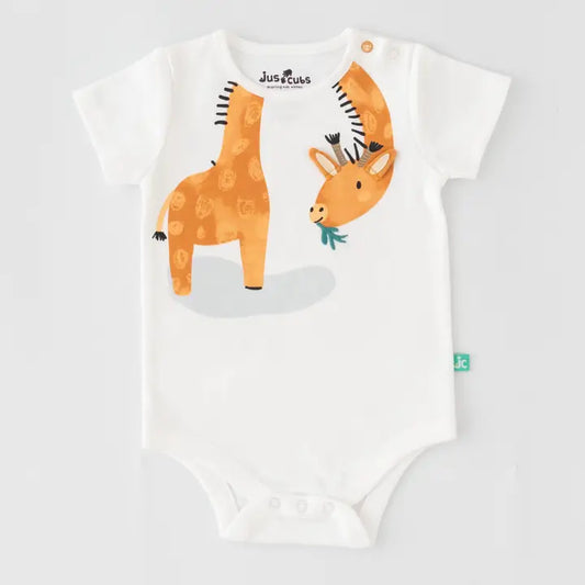 Organic Safrari Giraffe Whit Baby Bodysuit