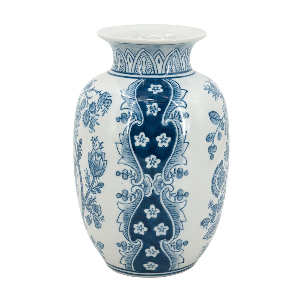 Porcelain Flower Vase w/ Blue White Floral Pattern
