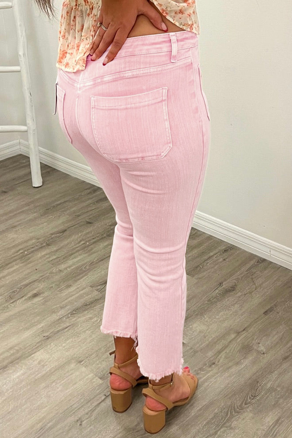 Pink Multi Button Crop Jeans