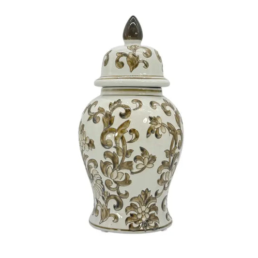 Brown & White Floral Chinoiserie Ginger Jar
