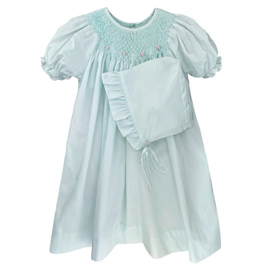 Mint Smocked Daygown with Raglan Sleeve