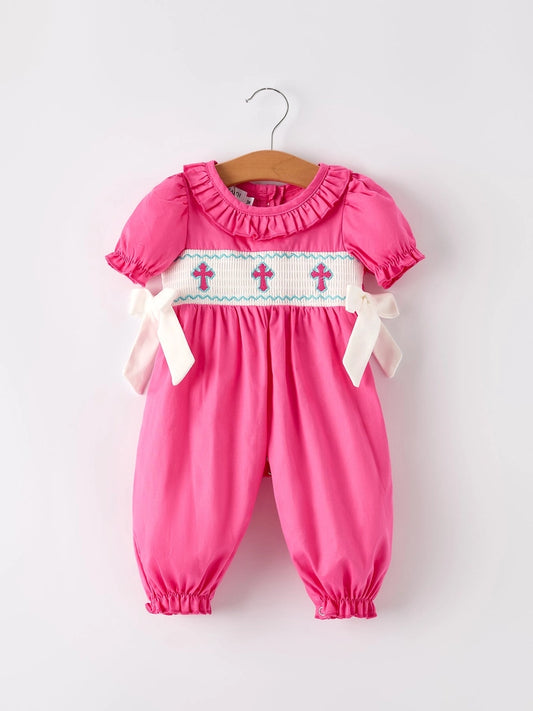 Pink Smocked Church Romper