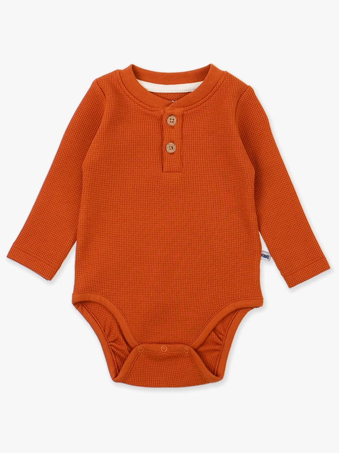 Rust Waffle Knit Henley