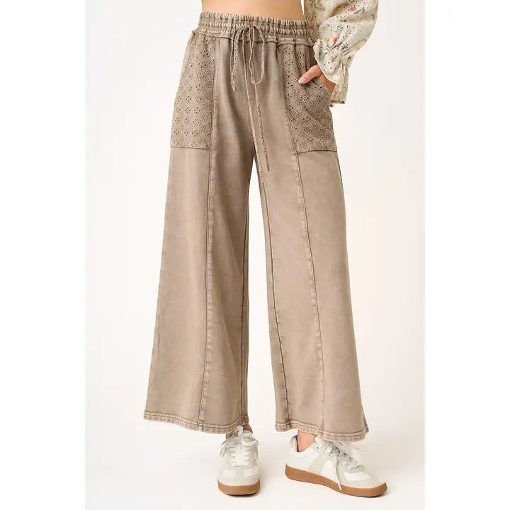 Mocha Eyelet Lace Pocket Pants