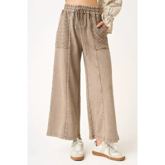 Mocha Eyelet Lace Pocket Pants